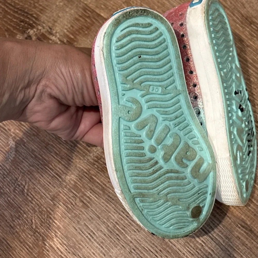 Native Kids Glitter Aqua-Pink Slip-On Shoes Toddler size 6